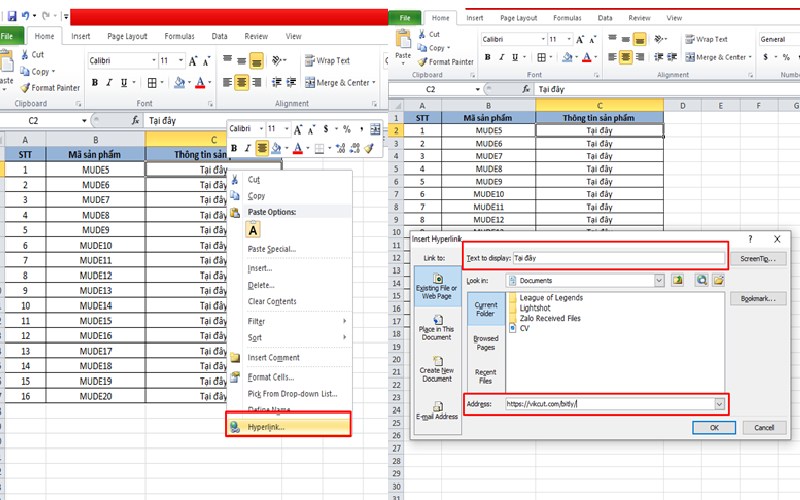 Cách chèn link vào Excel