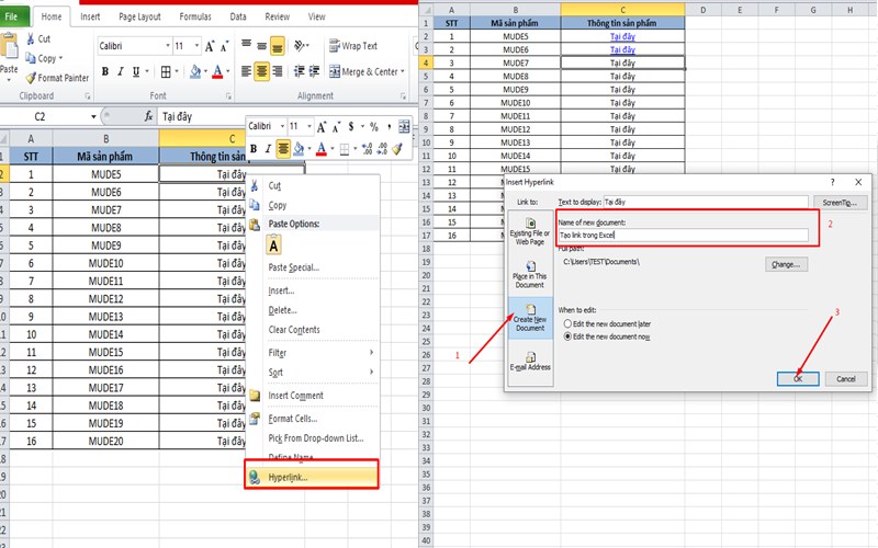 Cách gắn link vào Excel